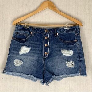 Forever‎ 21~Women’s High Rise Distressed Button Fly Denim Shorts~Sz 30
